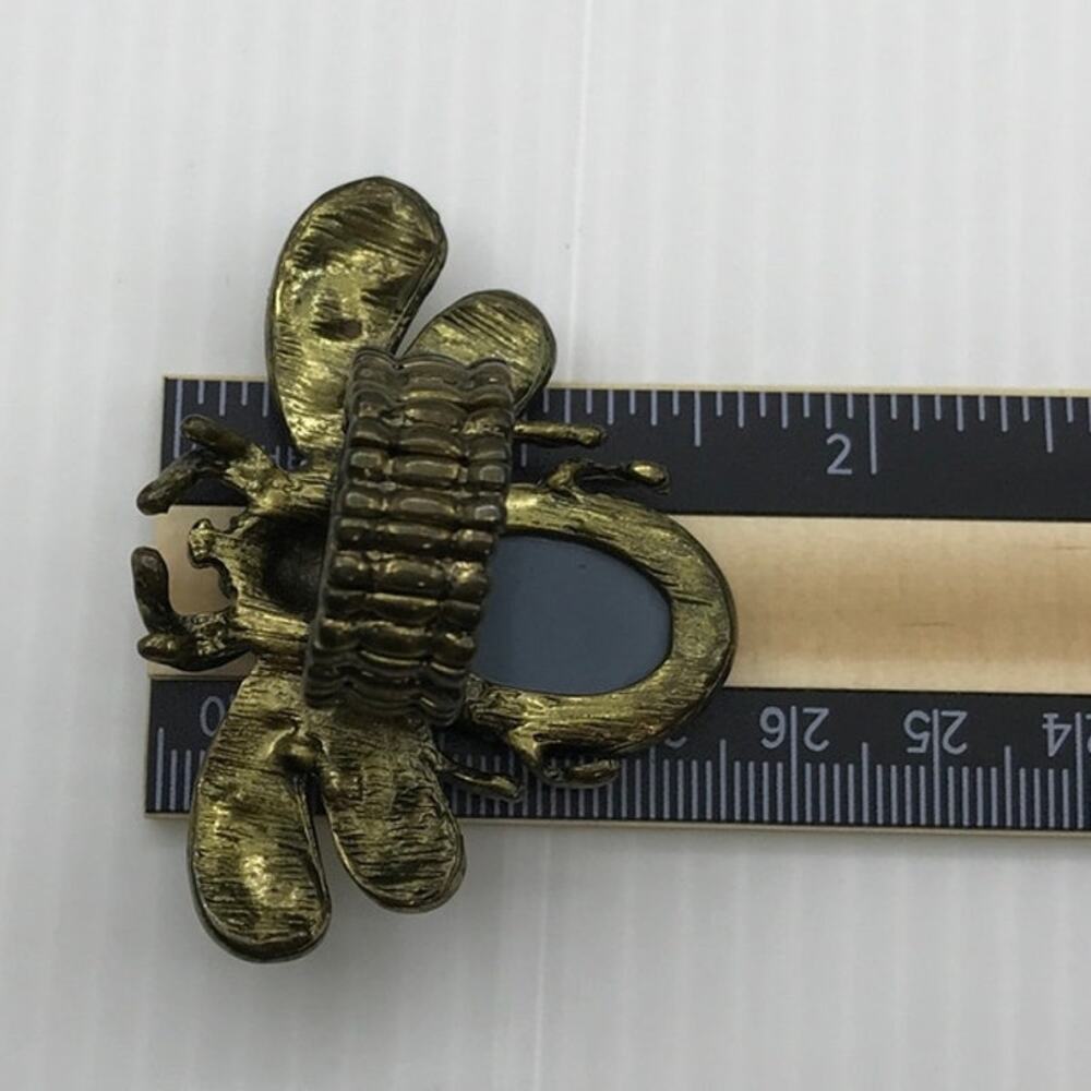 Retro Whimsigoth Baroque Brass Bee Crystal Stretchy Statement Ring 7.5 - Picture 4 of 5